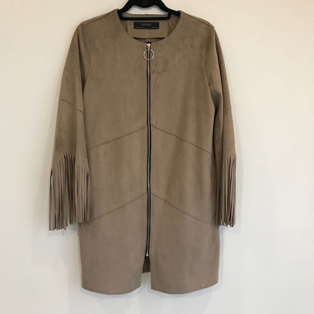 Zara - faux suede fringe zip-up jacket